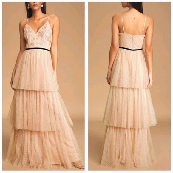 NWT Lulu*s Romantic Musings Blush Pink
Embroidered Lace Tiered Maxi Dress Large - Picture 14 of 14